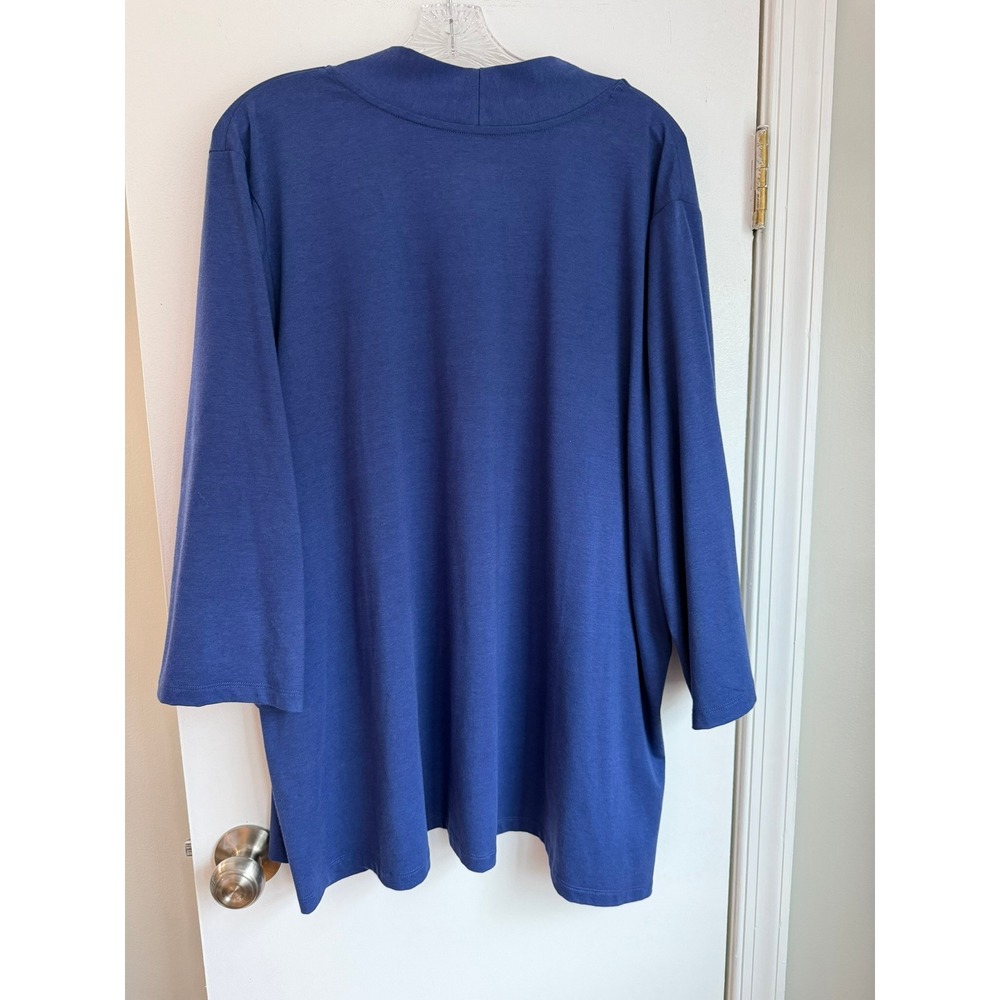 D&Co Essentials Women 3X Blue Open Front Cardigan 3/4 Sleeve Jersey Knit Cotton - Picture 3 of 11